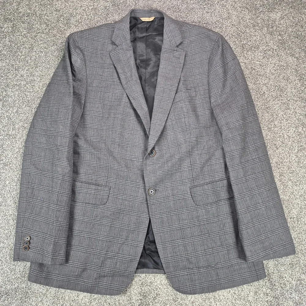 Banana Republic Heritage Blazer Mens 44R Gray Windowpane Plaid Italian Wool